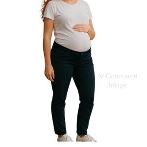 Old Navy Maternity ROCK STAR SUPER SKINNY Panel Black Denim Jean Sz 16 Short